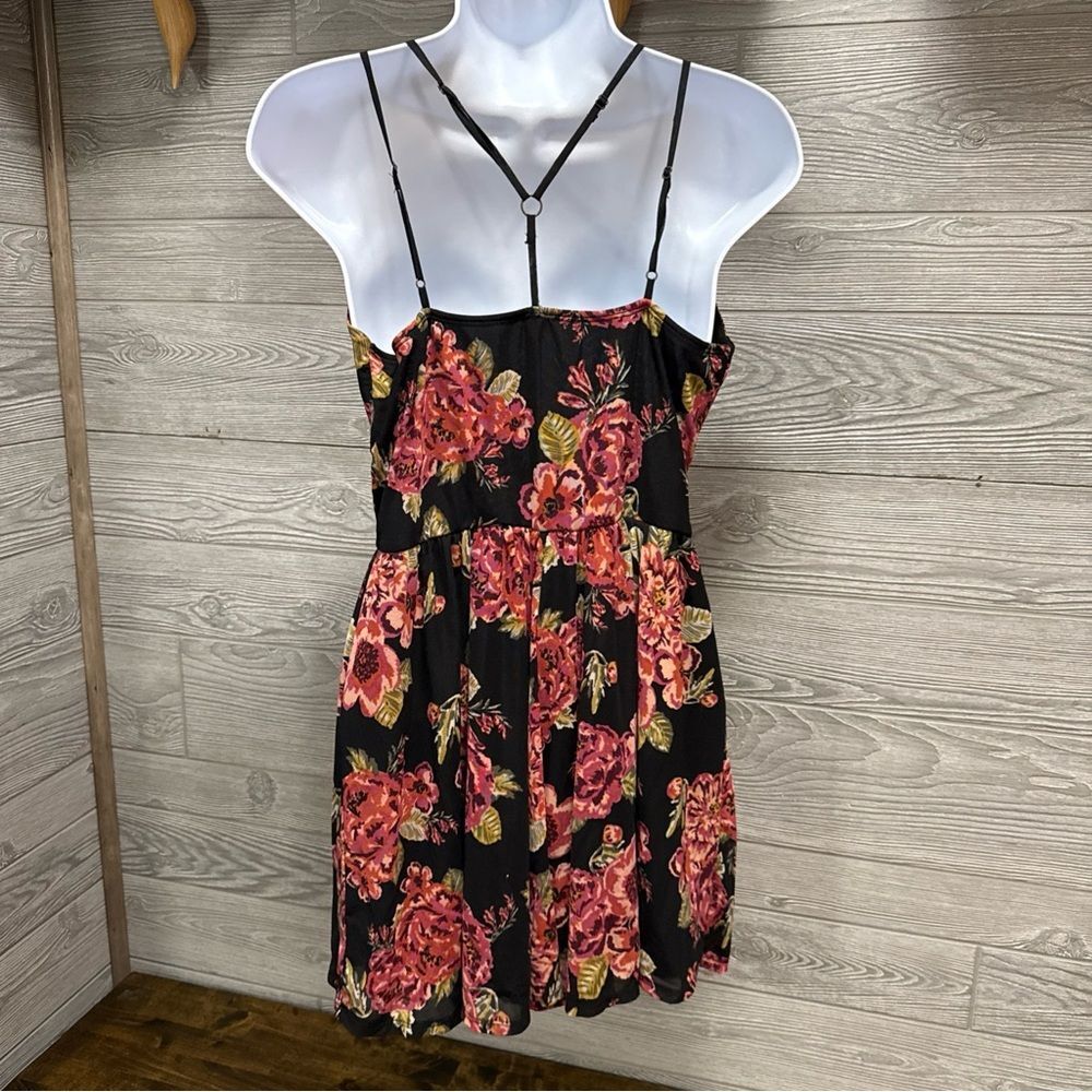 Dark Floral Y2K Babydoll Dress Size XS Black Wimsigoth Fairy Grunge Romantic - Picture 2 of 10